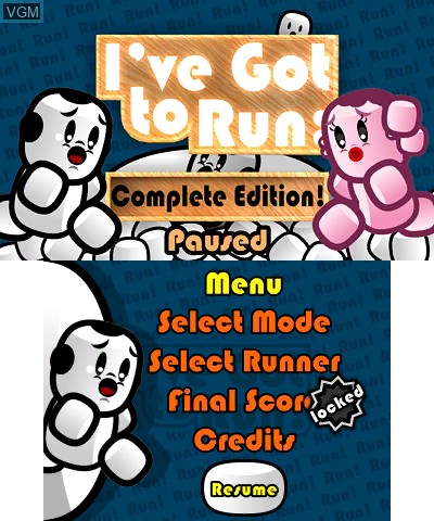 Menu screen of the game I've Got to Run - Complete Edition! on Nintendo 3DS