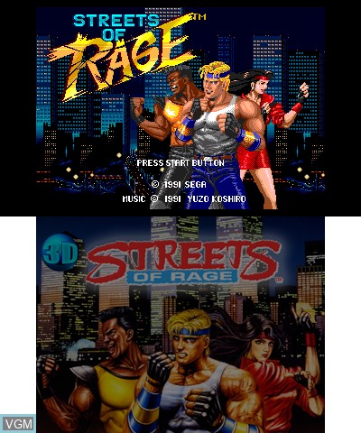 Menu screen of the game 3D Streets of Rage on Nintendo 3DS