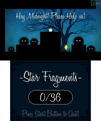 Menu screen of the game 36 Fragments of Midnight on Nintendo 3DS
