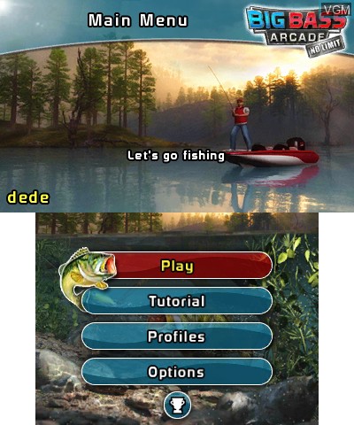 Menu screen of the game Big Bass Arcade - No Limit on Nintendo 3DS