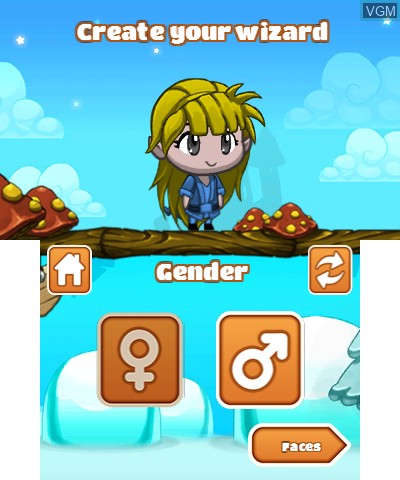 Menu screen of the game Wizdom on Nintendo 3DS