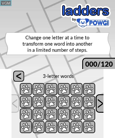 Menu screen of the game Word Logic by POWGI on Nintendo 3DS