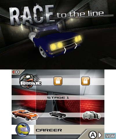 Menu screen of the game Race to the Line on Nintendo 3DS
