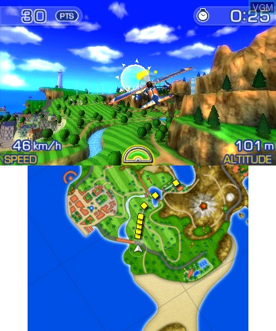 In-game screen of the game Pilotwings Resort on Nintendo 3DS