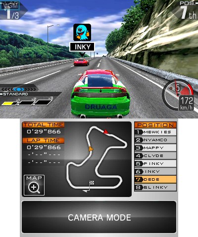 In-game screen of the game Ridge Racer 3D on Nintendo 3DS