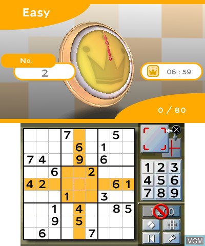 In-game screen of the game Sudoku - The Puzzle Game Collection on Nintendo 3DS