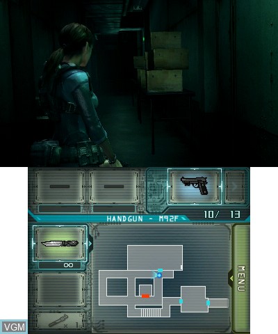 In-game screen of the game Resident Evil - Revelations on Nintendo 3DS