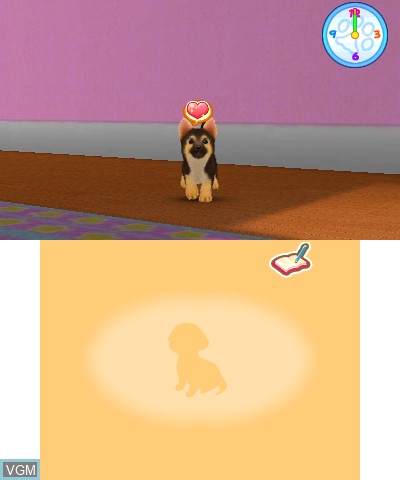 In-game screen of the game Puppies World 3D on Nintendo 3DS