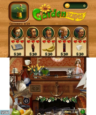 In-game screen of the game Gardenscapes on Nintendo 3DS