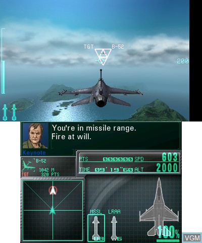 In-game screen of the game Ace Combat - Assault Horizon Legacy+ on Nintendo 3DS