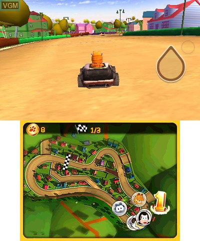 In-game screen of the game Garfield Kart on Nintendo 3DS