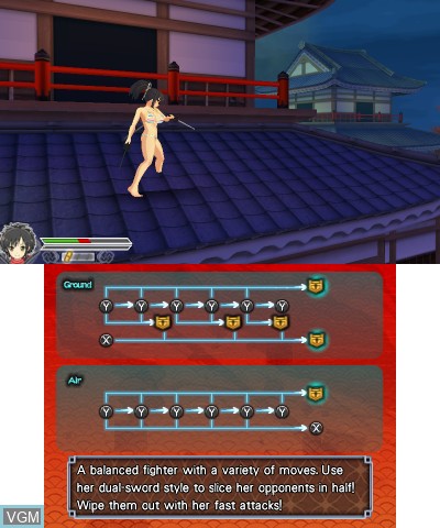 In-game screen of the game Senran Kagura 2 - Deep Crimson on Nintendo 3DS