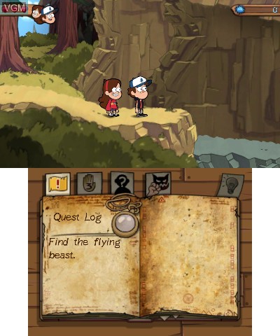 In-game screen of the game Gravity Falls - Legend of the Gnome Gemulets on Nintendo 3DS