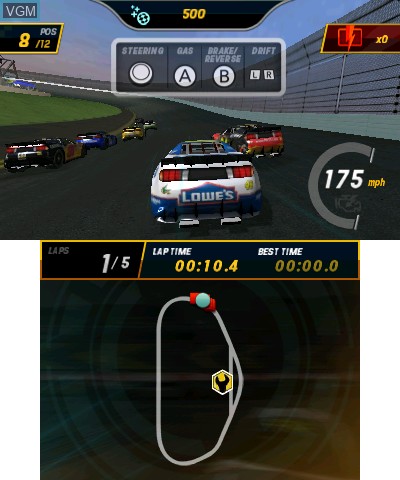 In-game screen of the game NASCAR Unleashed on Nintendo 3DS