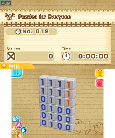 In-game screen of the game Picross 3D - Round 2 on Nintendo 3DS