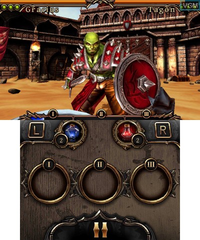 In-game screen of the game Rage of the Gladiator on Nintendo 3DS