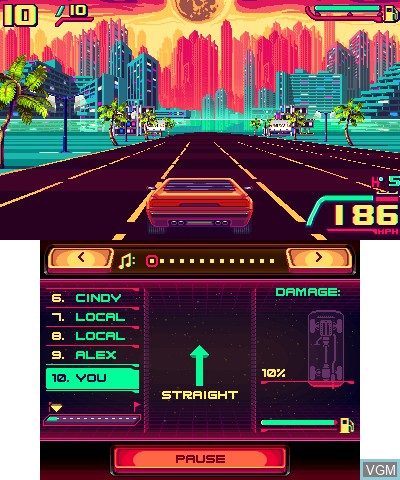 In-game screen of the game 80's Overdrive on Nintendo 3DS