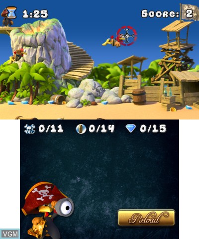 In-game screen of the game Crazy Chicken - Pirates 3D on Nintendo 3DS