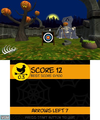 In-game screen of the game Halloween Night Archery on Nintendo 3DS