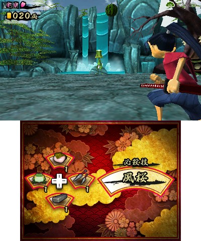 In-game screen of the game Hirari - Sakura Samurai on Nintendo 3DS
