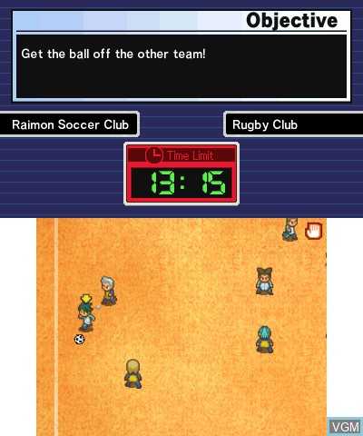 In-game screen of the game Inazuma Eleven on Nintendo 3DS