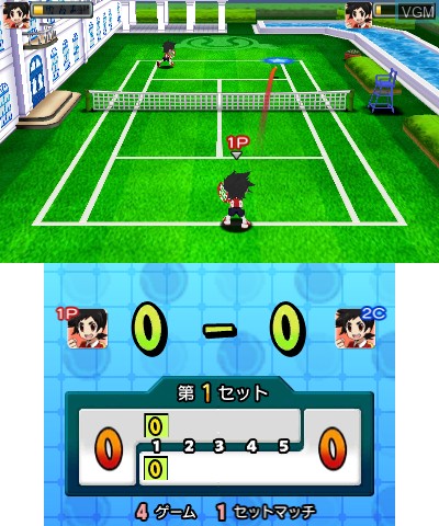 In-game screen of the game Simple DL Series Vol. 26 - The Tennis on Nintendo 3DS