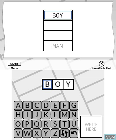 In-game screen of the game Word Logic by POWGI on Nintendo 3DS