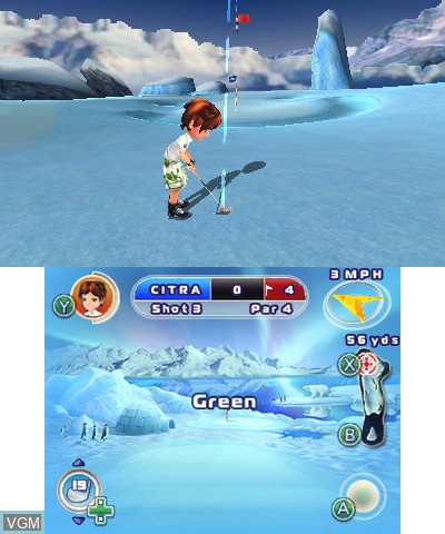 In-game screen of the game Let's Golf 3D on Nintendo 3DS