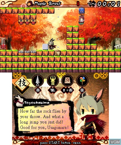 In-game screen of the game Ninja Usagimaru - The Mysterious Karakuri Castle on Nintendo 3DS
