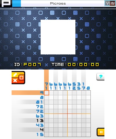 In-game screen of the game Picross e8 on Nintendo 3DS