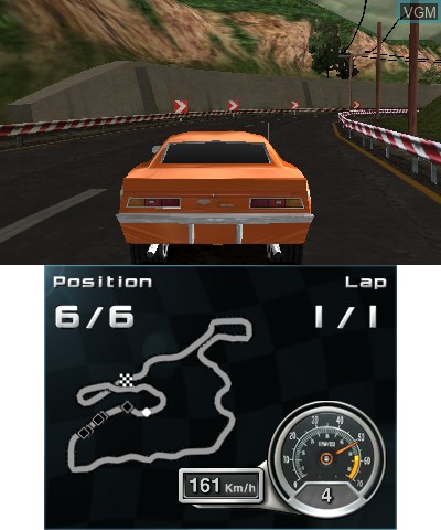 In-game screen of the game Race to the Line on Nintendo 3DS