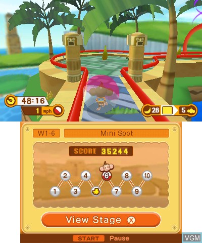 In-game screen of the game Super Monkey Ball 3D on Nintendo 3DS