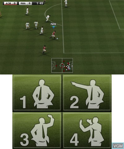 In-game screen of the game Pro Evolution Soccer 2012 3D on Nintendo 3DS
