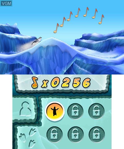 In-game screen of the game Happy Feet 2 on Nintendo 3DS