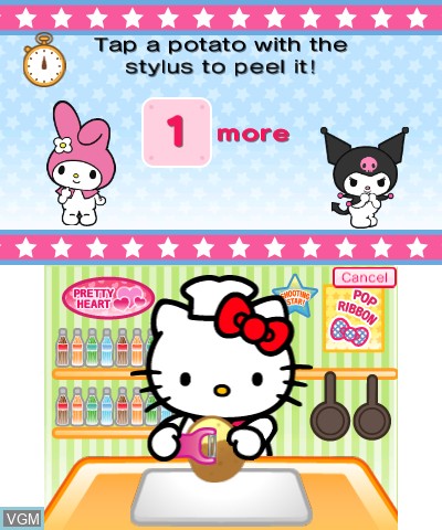 In-game screen of the game Around the World with Hello Kitty and Friends on Nintendo 3DS