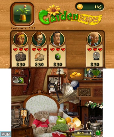 In-game screen of the game Gardenscapes on Nintendo 3DS