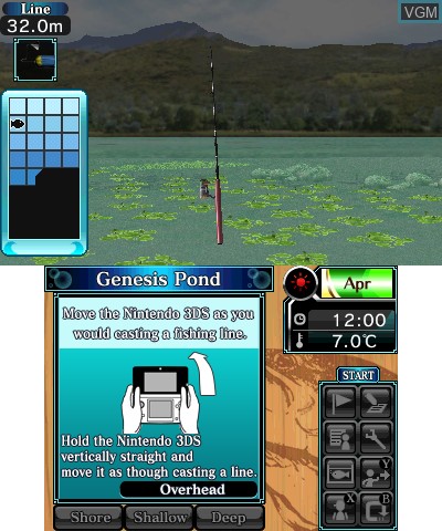 In-game screen of the game Super Black Bass 3D on Nintendo 3DS