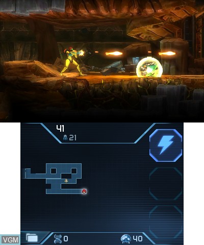 In-game screen of the game Metroid - Samus Returns on Nintendo 3DS