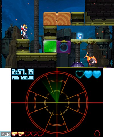 In-game screen of the game Mighty Switch Force! 2 on Nintendo 3DS