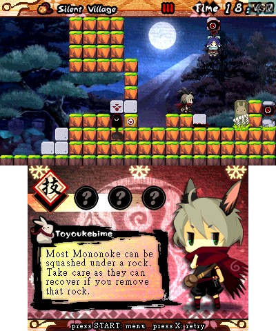 In-game screen of the game Ninja Usagimaru - The Gem of Blessings on Nintendo 3DS