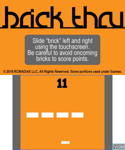 In-game screen of the game Brick Thru on Nintendo 3DS