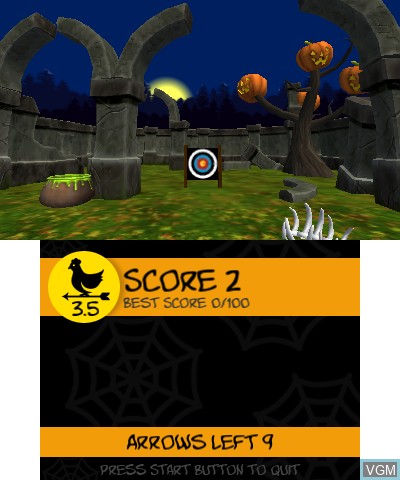In-game screen of the game Halloween Night Archery on Nintendo 3DS
