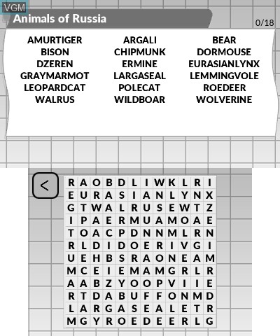 In-game screen of the game Word Search by POWGI on Nintendo 3DS