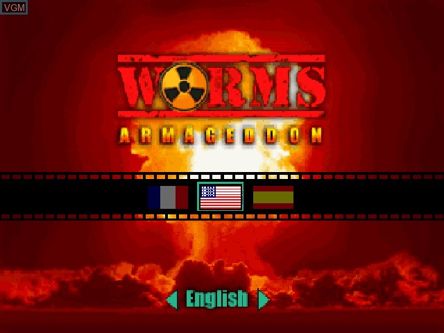 Title screen of the game Worms Armageddon on Nintendo 64