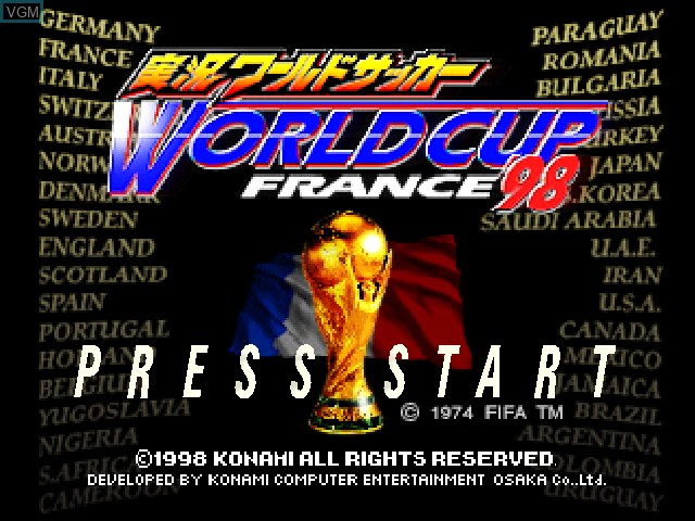 Title screen of the game Jikkyou World Soccer - World Cup France '98 on Nintendo 64