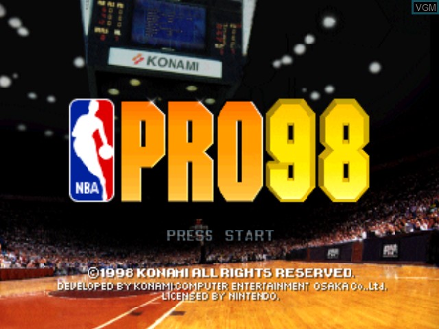 Title screen of the game NBA Pro 98 on Nintendo 64