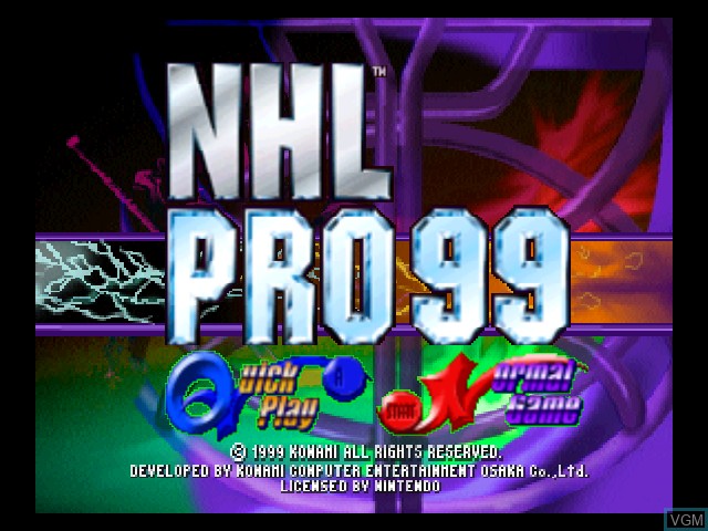 Title screen of the game NHL Pro 99 on Nintendo 64