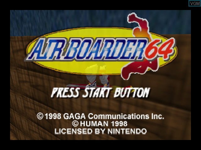 Title screen of the game AirBoarder 64 on Nintendo 64