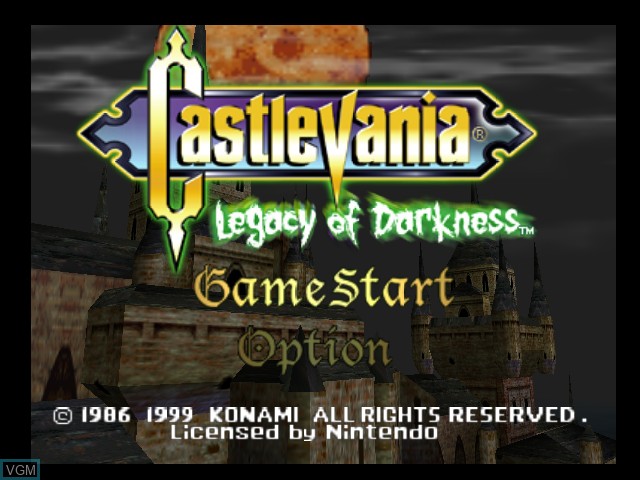 Title screen of the game Castlevania - Legacy of Darkness on Nintendo 64