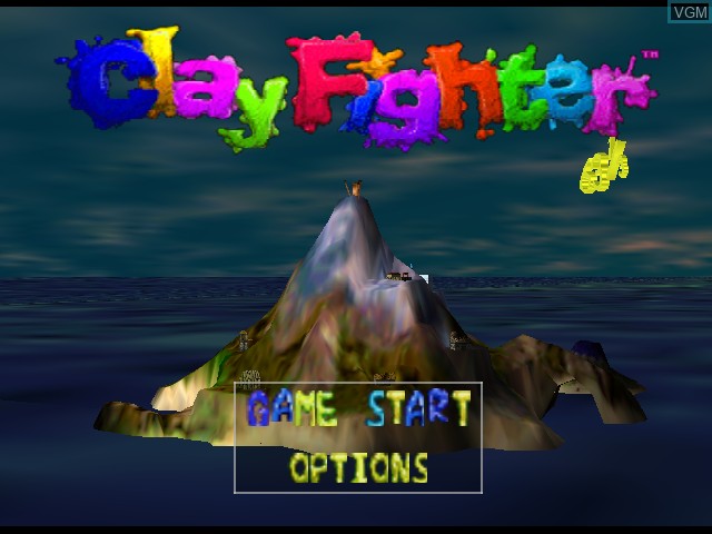 Title screen of the game ClayFighter 63 1/3 on Nintendo 64